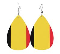 Leather Teardrop Earrings for Women, Flag of Belgium Print Lightweight Drop Dangle Earrings Fashion Jewelry Gift