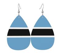 Leather Teardrop Earrings for Women, Flag of Botswana Print Lightweight Drop Dangle Earrings Fashion Jewelry Gift