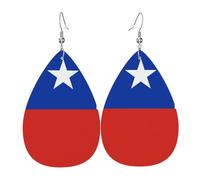 Leather Teardrop Earrings for Women, Flag of Chile Print Lightweight Drop Dangle Earrings Fashion Jewelry Gift