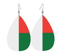 Leather Teardrop Earrings for Women, Flag of Madagascar Print Lightweight Drop Earrings Jewelry Accessories