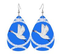 Leather Teardrop Earrings for Women, flying white goose Print Lightweight Drop Earrings Jewelry Accessories