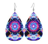 Leather Teardrop Earrings for Women, Four Dimensional Space Print Lightweight Drop Earrings Jewelry Accessories