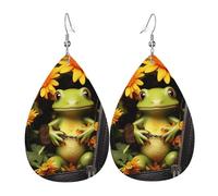 Leather Teardrop Earrings For Women, Frog Sitting Inside Zipper With Flowers Inside Lightweight Dangle Earrings Fashion Jewelry Gifts For Women Ladies