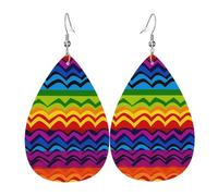 Leather Teardrop Earrings For Women, Gay Pride Rainbow Pattern1 Lightweight Dangle Earrings Fashion Jewelry Gifts For Women Ladies
