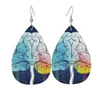 Leather Teardrop Earrings For Women, Geometry Brain Image With Science Lightweight Dangle Earrings Fashion Jewelry Gifts For Women Ladies