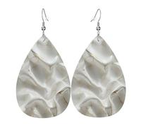 Leather Teardrop Earrings for Women, Gold-veined White Fabric Print Lightweight Drop Earrings Jewelry Accessories
