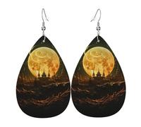 Leather Teardrop Earrings For Women, Golden Moon Lightweight Dangle Earrings Fashion Jewelry Gifts For Women Ladies