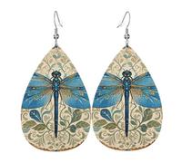 Leather Teardrop Earrings For Women, Hand Painted Blue Dragonfly Lightweight Dangle Earrings Fashion Jewelry Gifts For Women Ladies