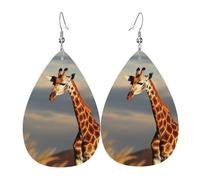 Leather Teardrop Earrings For Women Hoop Earrings Giraffe Animals Of Africa Drop Dangle Earrings Fashion Boho Silver Teardrop Earring Jewelry Gifts