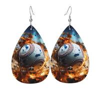 Leather Teardrop Earrings for Women, Hot Baseball Print Lightweight Drop Earrings Jewelry Accessories