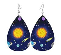 Leather Teardrop Earrings For Women, Illustration Of The Solar Universe Lightweight Dangle Earrings Fashion Jewelry Gifts For Women Ladies