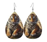 Leather Teardrop Earrings For Women, Jungle Tigers Cub Lightweight Dangle Earrings Fashion Jewelry Gifts For Women Ladies