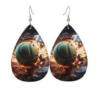Leather Teardrop Earrings for Women, Lightning Fever Tennis Print Lightweight Drop Earrings Jewelry Accessories