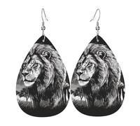 Leather Teardrop Earrings For Women, Lion Black And White Illustration Lightweight Dangle Earrings Fashion Jewelry Gifts For Women Ladies