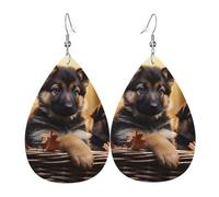 Leather Teardrop Earrings For Women, Little German Shepherd Dog Lightweight Dangle Earrings Fashion Jewelry Gifts For Women Ladies