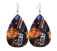 Leather Teardrop Earrings For Women, Microphone With Music Notes Lightweight Dangle Earrings Fashion Jewelry Gifts For Women Ladies