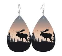 Leather Teardrop Earrings For Women, Moose Mountain Pine Tree Wilderness Lightweight Dangle Earrings Fashion Jewelry Gifts For Women Ladies
