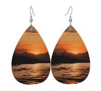 Leather Teardrop Earrings For Women, Mountain And Water At Sunset Lightweight Dangle Earrings Fashion Jewelry Gifts For Women Ladies