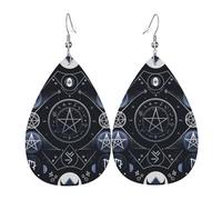 Leather Teardrop Earrings for Women, Mystical Symbol Words Print Lightweight Drop Earrings Jewelry Accessories