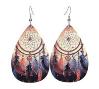 Leather Teardrop Earrings For Women, Native American Dream Catcher Lightweight Dangle Earrings Fashion Jewelry Gifts For Women Ladies