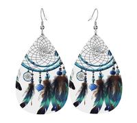 Leather Teardrop Earrings For Women, Native American Dream Catcher Lightweight Dangle Earrings Fashion Jewelry Gifts For Women Ladies