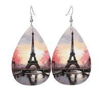 Leather Teardrop Earrings For Women, Oil Painting Paris Eiffel Tower Lightweight Dangle Earrings Fashion Jewelry Gifts For Women Ladies