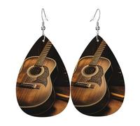 Leather Teardrop Earrings For Women, Old West Guitar Lightweight Dangle Earrings Fashion Jewelry Gifts For Women Ladies