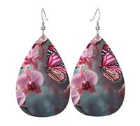 Leather Teardrop Earrings For Women, Orchid Flower Butterfly Soft Fresh Spring Lightweight Dangle Earrings Fashion Jewelry Gifts For Women Ladies