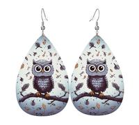 Leather Teardrop Earrings For Women, Owl Tree Branches Lightweight Dangle Earrings Fashion Jewelry Gifts For Women Ladies