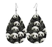 Leather Teardrop Earrings For Women, Panda Graphic Black And White Lightweight Dangle Earrings Fashion Jewelry Gifts For Women Ladies