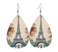 Leather Teardrop Earrings For Women, Paris City Tree Eiffel Tower Art Lightweight Dangle Earrings Fashion Jewelry Gifts For Women Ladies