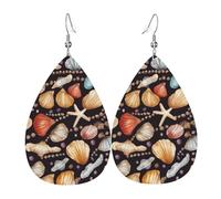 Leather Teardrop Earrings For Women, Pearl And Shell Print Lightweight Dangle Earrings Fashion Jewelry Gifts For Women Ladies