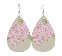 Leather Teardrop Earrings for Women, Pink Peach Blossoms Print Lightweight Drop Earrings Jewelry Accessories