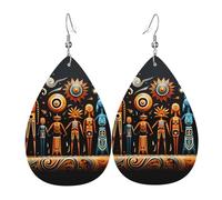 Leather Teardrop Earrings for Women, Primitive Totem Print Lightweight Drop Earrings Jewelry Accessories