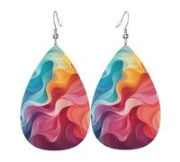 Leather Teardrop Earrings For Women, Rainbow Color Abstract Illustration Lightweight Dangle Earrings Fashion Jewelry Gifts For Women Ladies