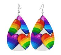 Leather Teardrop Earrings For Women, Rainbow Colored Gay Pride Hearts Lightweight Dangle Earrings Fashion Jewelry Gifts For Women Ladies