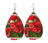 Leather Teardrop Earrings For Women, Red Geraniums Lightweight Dangle Earrings Fashion Jewelry Gifts For Women Ladies