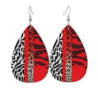 Leather Teardrop Earrings For Women, Red Leopard And Zebra Animal Lightweight Dangle Earrings Fashion Jewelry Gifts For Women Ladies