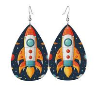 Leather Teardrop Earrings For Women, Rocket Clipart Space Ship Lightweight Dangle Earrings Fashion Jewelry Gifts For Women Ladies