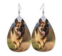 Leather Teardrop Earrings For Women, Running German Shepherd Dog Lightweight Dangle Earrings Fashion Jewelry Gifts For Women Ladies