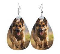 Leather Teardrop Earrings For Women, Running German Shepherd Dog Lightweight Dangle Earrings Fashion Jewelry Gifts For Women Ladies
