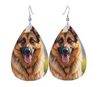 Leather Teardrop Earrings For Women, Running German Shepherd Dog Lightweight Dangle Earrings Fashion Jewelry Gifts For Women Ladies