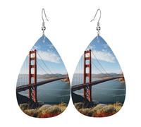 Leather Teardrop Earrings For Women, San Francisco Golden Gate Bridge Lightweight Dangle Earrings Fashion Jewelry Gifts For Women Ladies
