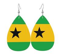 Leather Teardrop Earrings for Women, Sao Tome & Principe Flag Print Lightweight Drop Earrings Jewelry Accessories