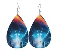 Leather Teardrop Earrings for Women, Science Fiction Future Print Lightweight Drop Dangle Earrings Fashion Jewelry Gift