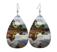 Leather Teardrop Earrings For Women, Scotland Castle Water Lake Scottish Lightweight Dangle Earrings Fashion Jewelry Gifts For Women Ladies