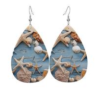 Leather Teardrop Earrings For Women, Shell Starfish Pattern Lightweight Dangle Earrings Fashion Jewelry Gifts For Women Ladies