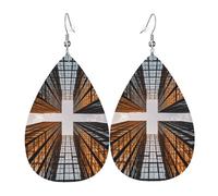 Leather Teardrop Earrings For Women, Skyscraper Looking Up At Sky Lightweight Dangle Earrings Fashion Jewelry Gifts For Women Ladies