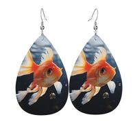 Leather Teardrop Earrings For Women, Small Goldfish Swimming In The Water Lightweight Dangle Earrings Fashion Jewelry Gifts For Women Ladies