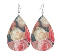 Leather Teardrop Earrings For Women, Soft Color Roses Lightweight Dangle Earrings Fashion Jewelry Gifts For Women Ladies